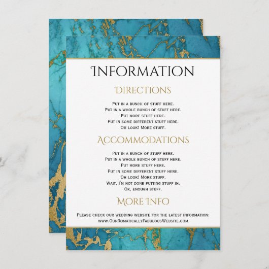 Carte D'accompagnement Mariage en marbre bleu or Détails (Devant / Derrière)