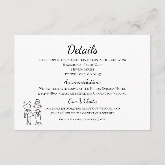 Carte D'accompagnement Mariage en noir et blanc des mariés de dessin anim (Devant)