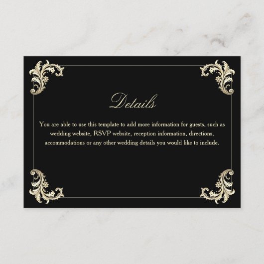Carte D'accompagnement Mariage en or noir baroque Détails (Devant)