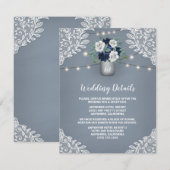 Carte D'accompagnement Mariage en pot Mason avec dentelle blanche et bleu (Devant / Derrière)