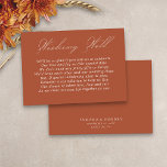 Carte D'accompagnement Mariage Envie de bien Calligraphie Script Terracot<br><div class="desc">Mariage moderne souhaitant bien insérer carte avec élégante calligraphie script et poème éditable. Design minimaliste mais frappant en terre cuite et blanc. Les invitations coordonnées, la papeterie et le décor de jour de l'événement se trouvent dans ma collection Couleurs Mariages. Si vous souhaitez des couleurs différentes ou des modèles supplémentaires...</div>