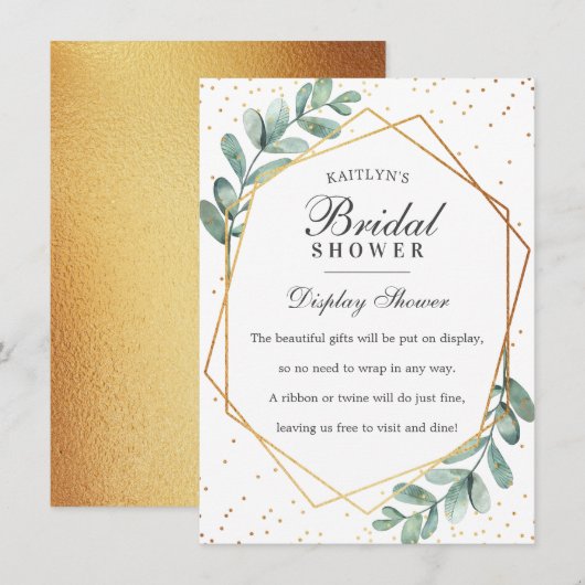 Carte D'accompagnement Mariage Eucalyptus Géométrique Doré (Devant / Derrière)