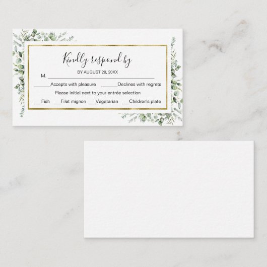 Carte D'accompagnement Mariage Eucalyptus vert RSVP (Devant / Derrière)