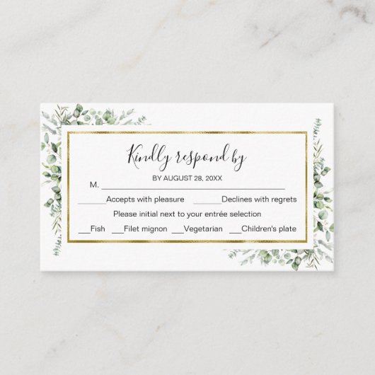 Carte D'accompagnement Mariage Eucalyptus vert RSVP (Devant)