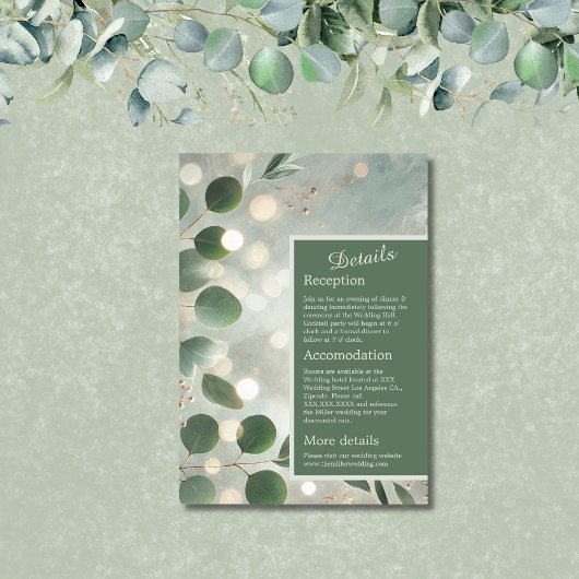 Carte D'accompagnement Mariage Eucalyptus Vert Sage romantique