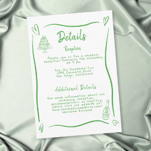Carte D'accompagnement Mariage fantaisiste à main levée cœur vert