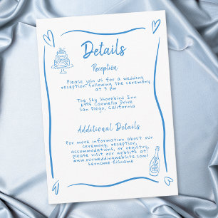 Carte D'accompagnement Mariage fantaisiste bleu blanc à main levée