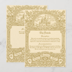 Carte D'accompagnement Mariage Fantasy Médiéval Vintage Doré Gravé