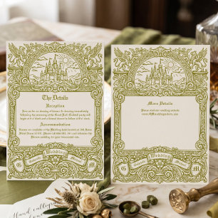 Carte D'accompagnement Mariage Fantasy Médiéval Vintage Vert Olive