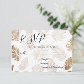 Carte D'accompagnement Mariage Feuille Tropical Or RSVP (Debout devant)