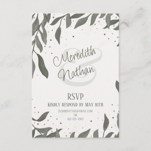 Carte D'accompagnement Mariage Feuilles tendance Inspirivity RSVP Pretty (Devant)