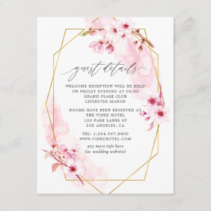 Carte D'accompagnement Mariage Fleur de Cerisier Rose Géométrique de Prin