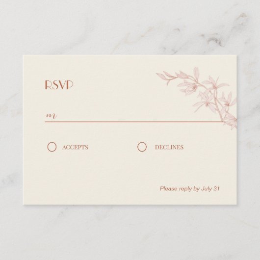 Carte D'accompagnement Mariage Fleur intemporel RSVP (Devant)