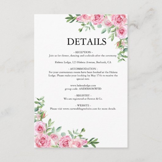 Carte D'accompagnement Mariage Fleur Rose Blush (Devant)