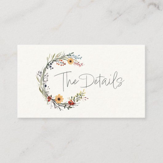 Carte D'accompagnement mariage fleur sauvage a écrit les détails (Devant)