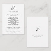 Carte D'accompagnement Mariage Fleur sauvage minimaliste BW Monogram (Devant / Derrière)