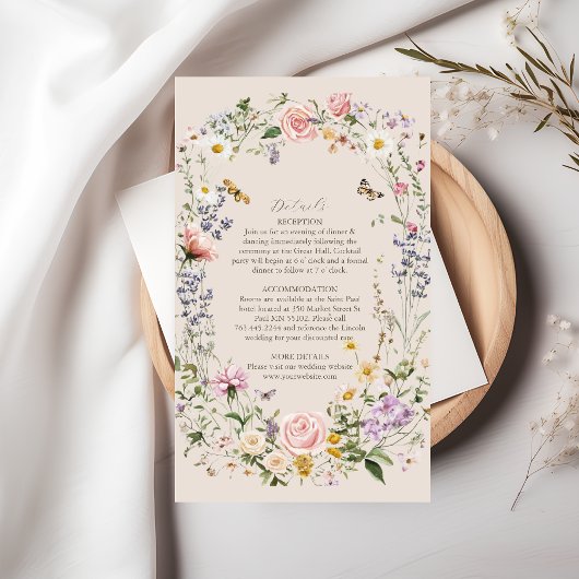 Carte D'accompagnement Mariage fleur sauvage Rustic Pays
