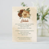 Carte D'accompagnement mariage fleuri rustique en terre cuite (Debout devant)