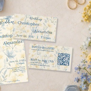 Carte D'accompagnement Mariage Fleurie Crème et Bleue aux Couleurs Douces