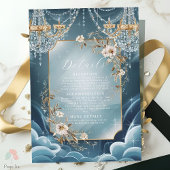 Carte D'accompagnement Mariage fleurie de luxe lustre en cristal