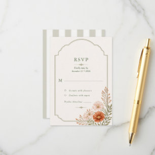 Carte D'accompagnement Mariage Fleurie Rayée Jardin Anglais Fleur Sauvage