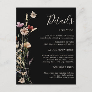 Carte D'accompagnement Mariage Fleurs Sauvages Bohème Noire
