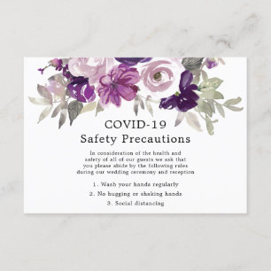 Carte D'accompagnement Mariage Fleurs Violettes COVID-19 Sécurité