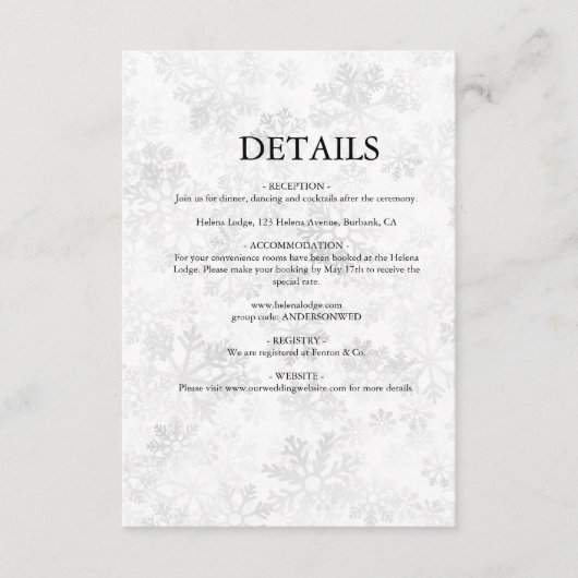 Carte D'accompagnement Mariage Flocon de Neige d'Hiver (Devant)