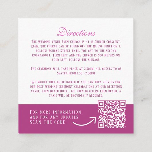 Carte D'accompagnement Mariage floral à anémone rose détails QR code (Dos)