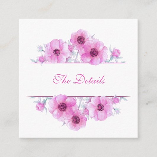 Carte D'accompagnement Mariage floral à anémone rose détails QR code (Devant)