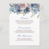 Carte D'accompagnement Mariage floral aquarelle bleu poussiéreux et mauve (Devant)