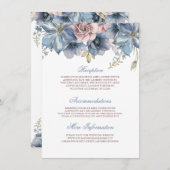 Carte D'accompagnement Mariage floral aquarelle bleu poussiéreux et mauve (Devant / Derrière)