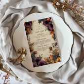 Carte D'accompagnement Mariage Floral Automnal à la Prune Sombre