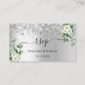 Carte D'accompagnement Mariage floral blanc argenté site web RSVP QR code (Devant)