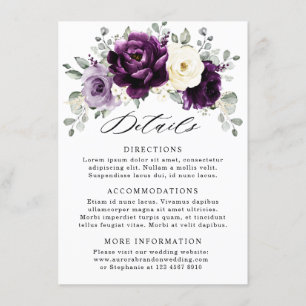 Carte D'accompagnement Mariage floral blanc blanc blanc blanc de prune d'