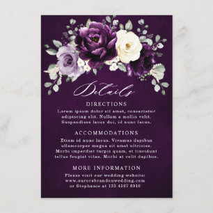 Carte D'accompagnement Mariage floral blanc blanc d'aubergine de prune vi