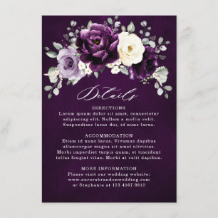 Carte D'accompagnement Mariage floral blanc blanc d'aubergine de prune vi