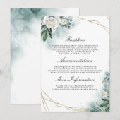 Carte D'accompagnement Mariage Floral blanc Détails Information Invité (Devant / Derrière)