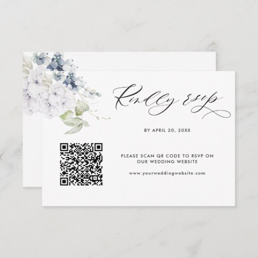 Carte D'accompagnement Mariage floral blanc Rsvp en ligne avec Scan QR Co (Devant / Derrière)