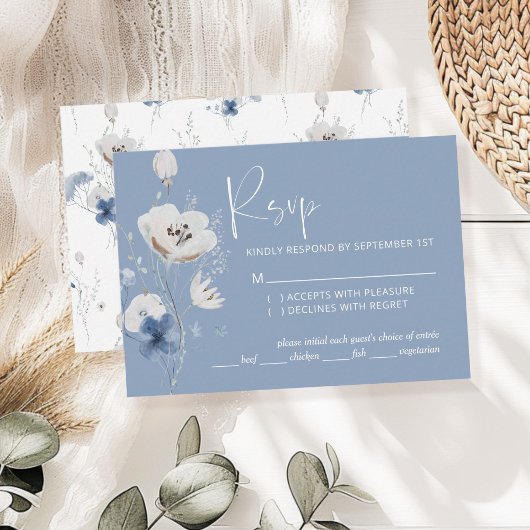 Carte D'accompagnement Mariage floral bleu Dusty RSVP