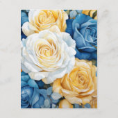 Carte D'accompagnement Mariage Floral bleu et or Détails de l'invité (Dos)