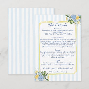 Carte D'accompagnement Mariage Floral Bleu Jaune Dessiné à la Main