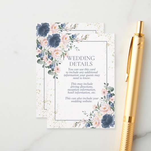 Carte D'accompagnement Mariage floral bleu pâle rose rose pâle (Devant/Arrière en situation)