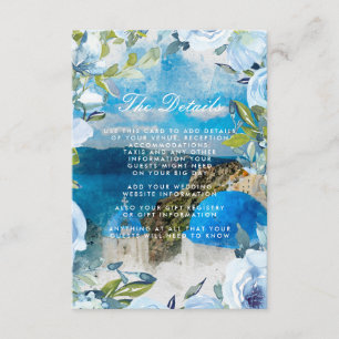 Carte D'accompagnement mariage floral bleu santorini détails