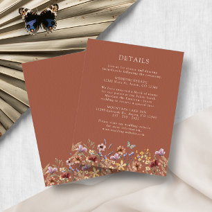 Carte D'accompagnement Mariage floral bohème en terre cuite 