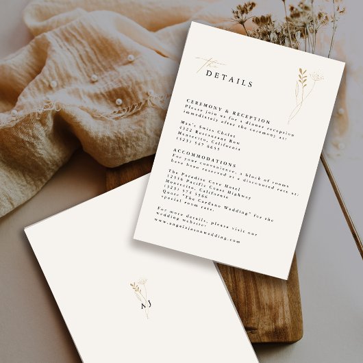 Carte D'accompagnement Mariage Floral Boho Or Simple