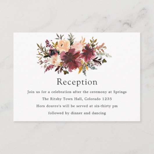 Carte D'accompagnement Mariage floral Bordo Peach (Devant)