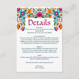 Carte D'accompagnement Mariage Floral Broderie Colorée Fiesta Mexicaine
