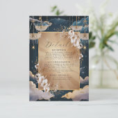 Carte D'accompagnement Mariage Floral Chandelier or exquis (Debout devant)