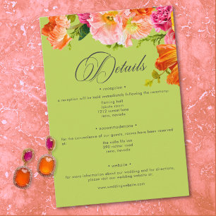 Carte D'accompagnement Mariage Floral d'Été Vibrant Lime Orange Rose